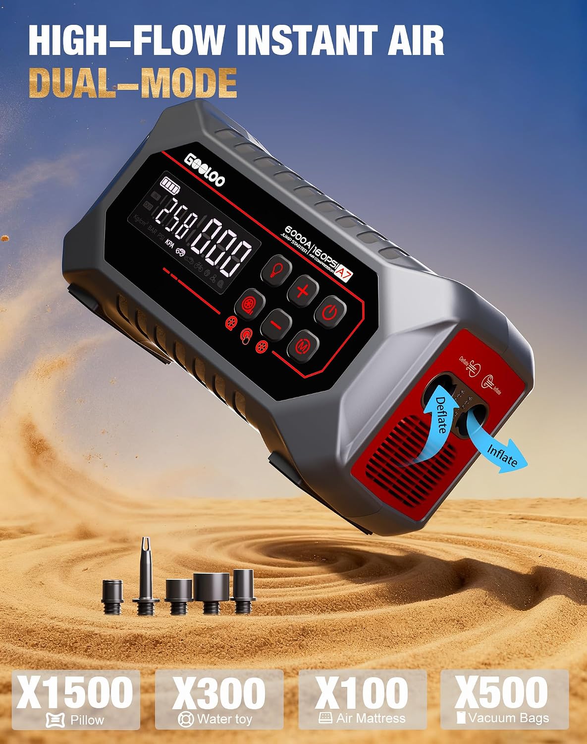 GOOLOO Arrancador de bateria de salto A7 con compresor de aire y herramienta de diagnóstico de escáner GOOLOO DEEPSCAN DS200 OBD2