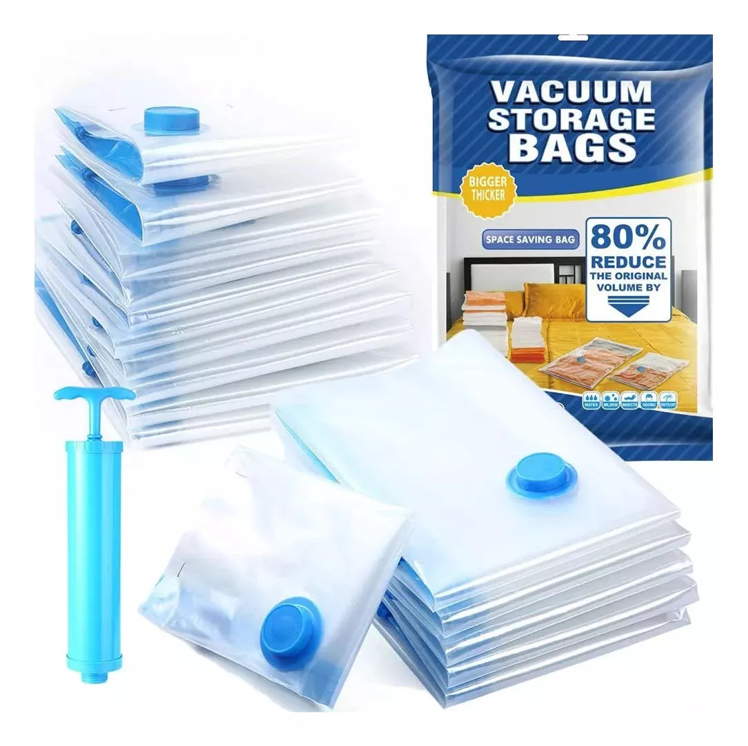 Kit X5 Bolsas De Empaque Al Vació + Bomba Ahorrador Espacio