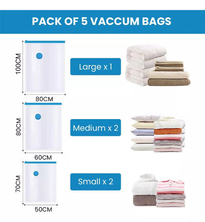 Kit X5 Bolsas De Empaque Al Vació + Bomba Ahorrador Espacio