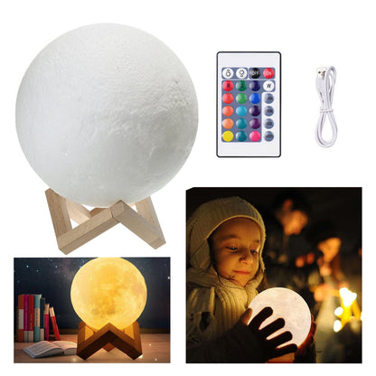 Lampara Luna 3d Luz Led Colores Con Base
