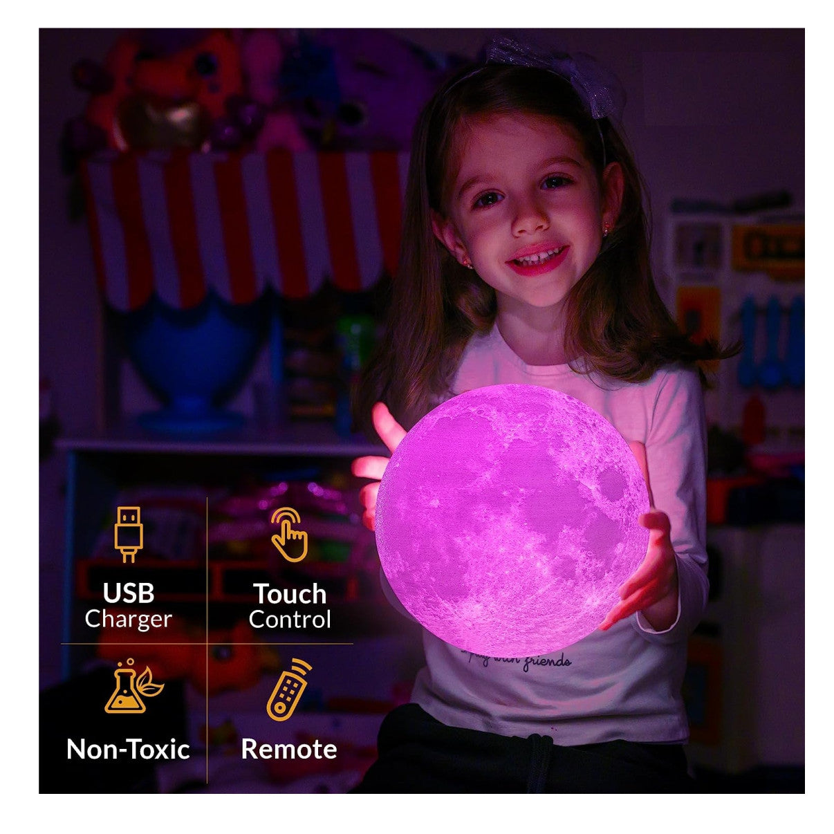 Lampara Luna 3d Luz Led Colores Con Base