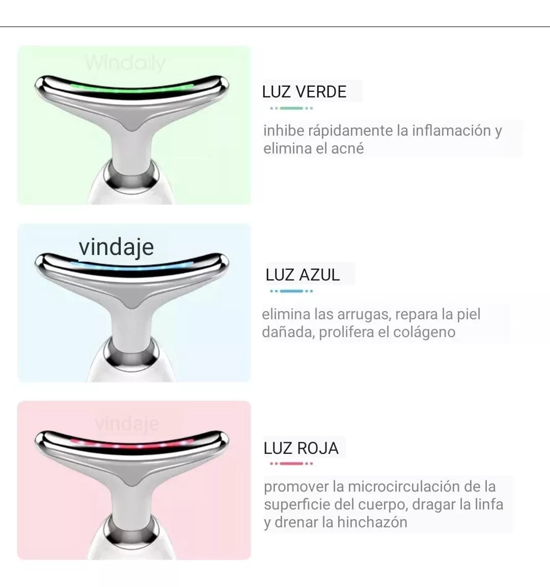 MASAJEADOR FACIAL ARRUGAS PAPADA LUZ LED